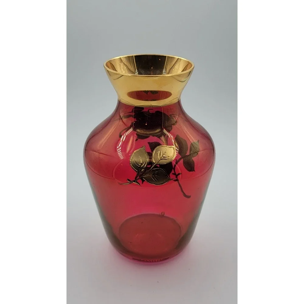 Vintage Famosa LPW Vase,made in Vienna,Austrian Bohemian Cranberry Glass, 6 1/2
